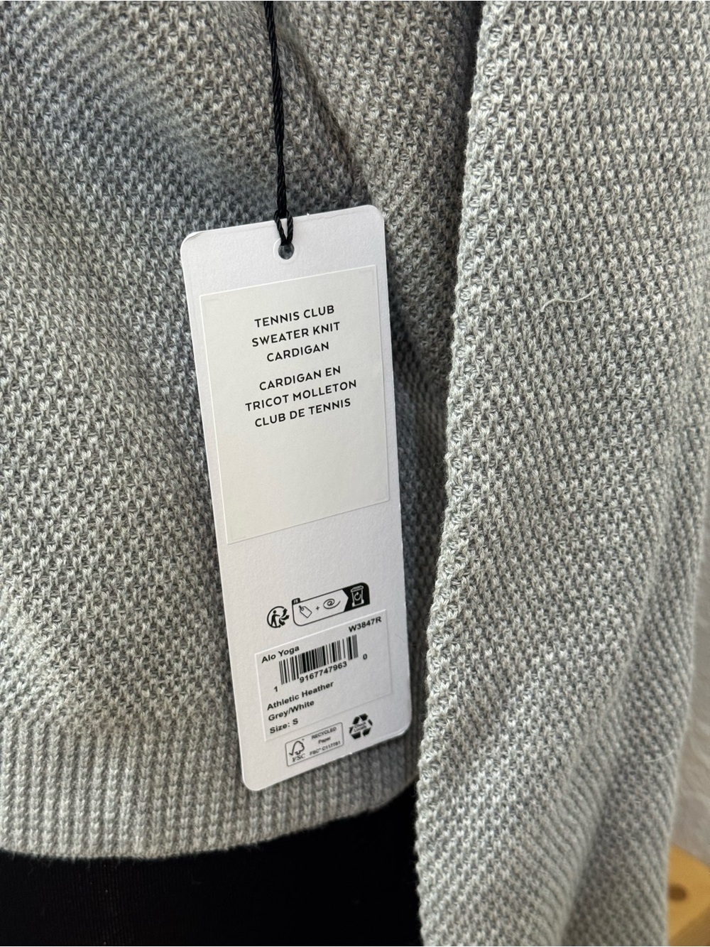 ALO tennis club sweater knit cardigan in grey and white - Picture 7 of 10